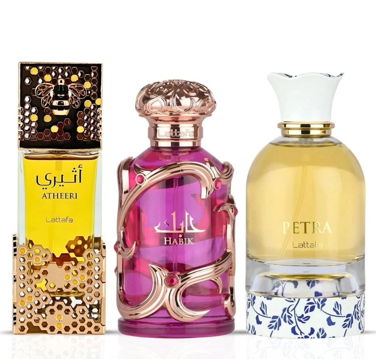 ATHEERI, HABIK FOR WOMEN & PETRA EDP SPRAY 100 ML BY LATTAFA (BUNDLE)